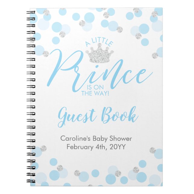 Cuaderno Libro de Baby Shower Prince Blue Silver (Frente)