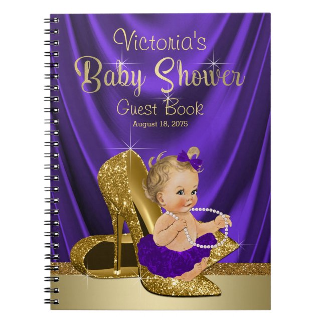 Cuaderno Libro de Baby Shower Purple Gold Ballerina (Frente)