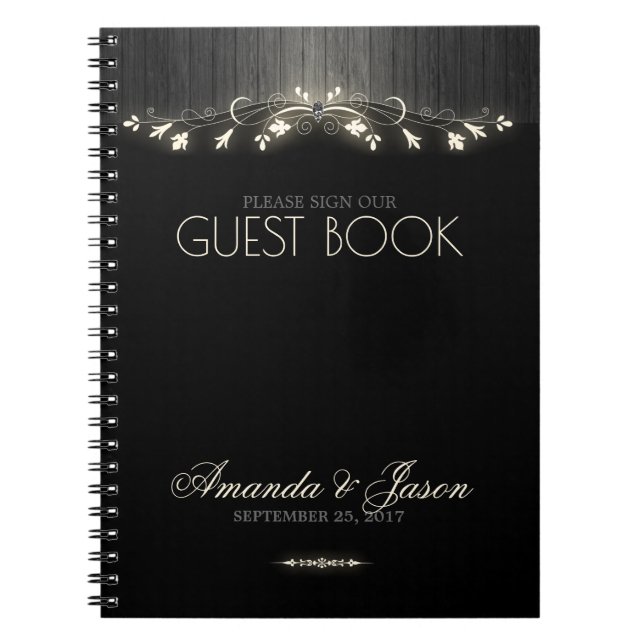 Cuaderno Libro de bodas brillantes en blanco y negro en el  (Frente)
