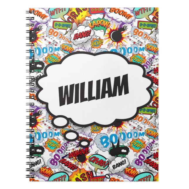 Cuaderno Libro de Cómic Divertido con Nombre Personalizado (Frente)