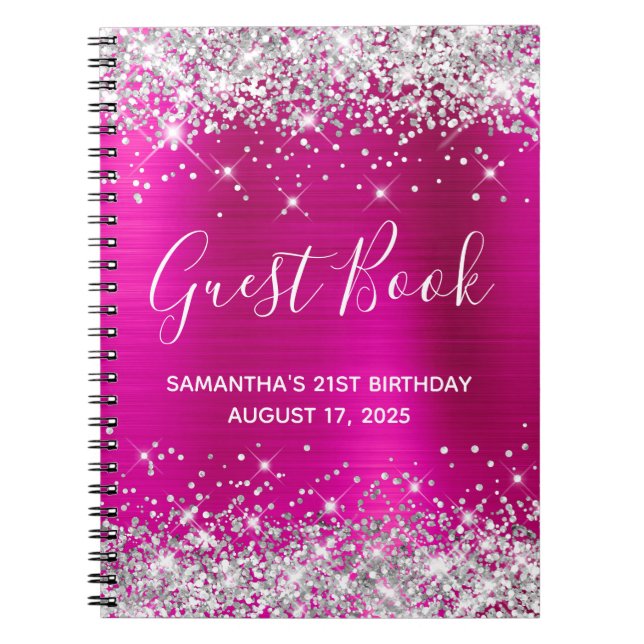 Cuaderno Libro de cumpleaños 21 de Silver Purpurina Hot Pin (Frente)