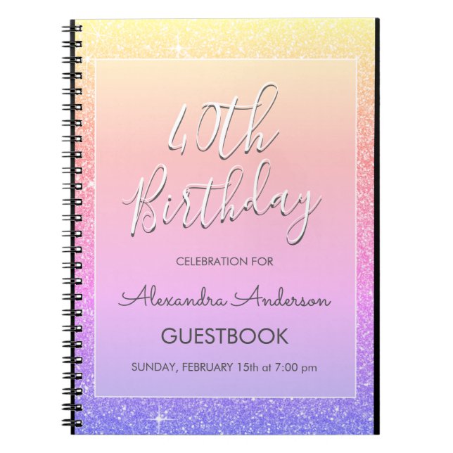 Cuaderno Libro de cumpleaños 40 Purpurina Pink Purple (Frente)