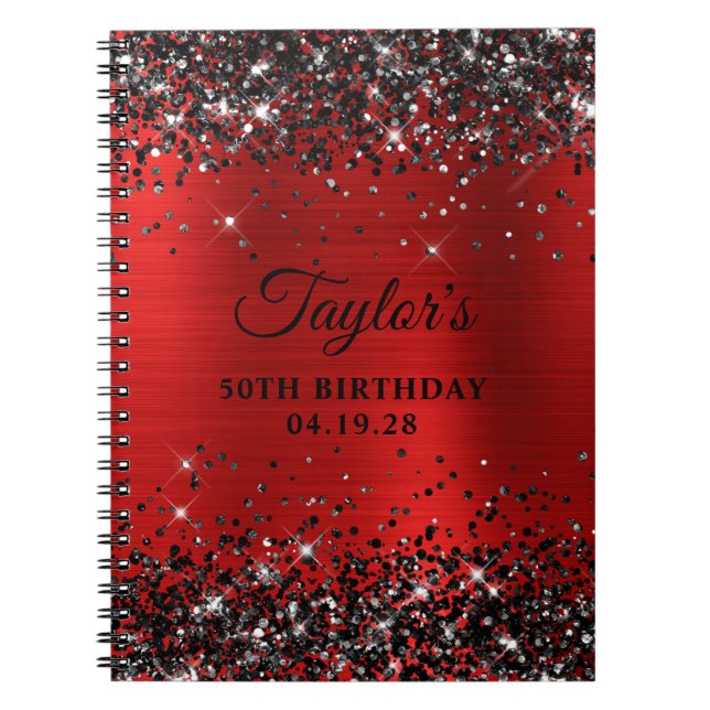 Cuaderno Libro de cumpleaños 50 del Relieve metalizado Rojo (Frente)