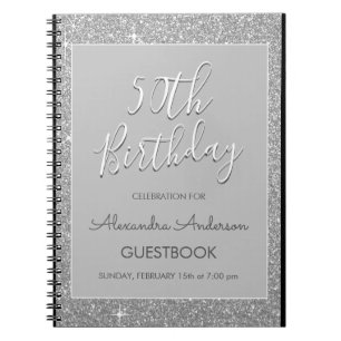 Cuaderno Libro de cumpleaños número 50 de Silver Sparkle Pu