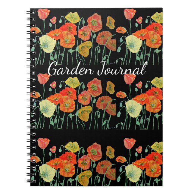 Cuaderno Libro de diario de jardín floral de amapola naranj (Frente)