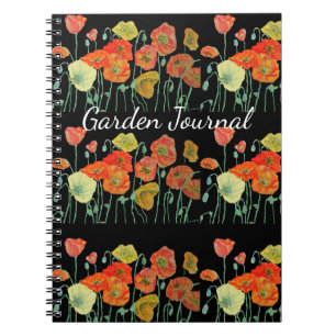 Cuaderno Libro de diario de jardín floral de amapolas naran