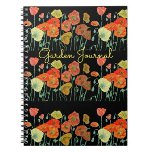 Cuaderno Libro de diario de jardín floral de amapolas naran