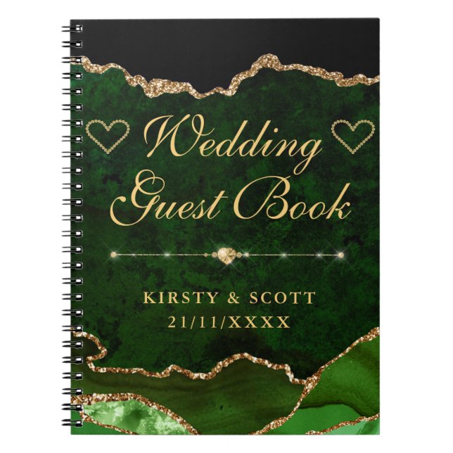 Cuaderno Libro de firmas de boda de ágata con brillo falso  (Frente)