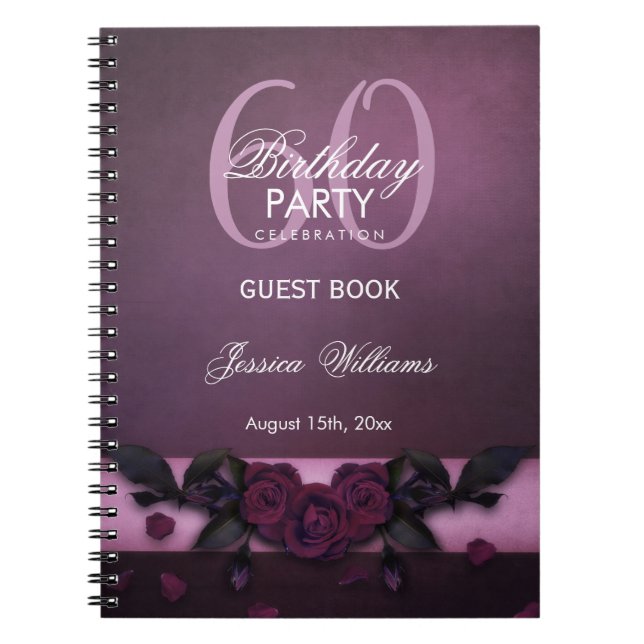 Cuaderno Libro de firmas de cumpleaños de rosas y pétalos g (Frente)