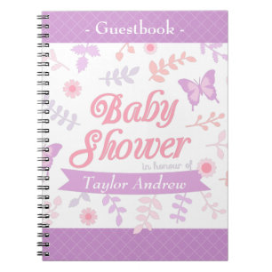 Cuaderno Libro de firmas para baby shower de mariposa flora