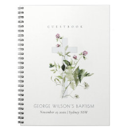 Cuaderno Libro de Guestbook Cross Purple Wildflower Floral
