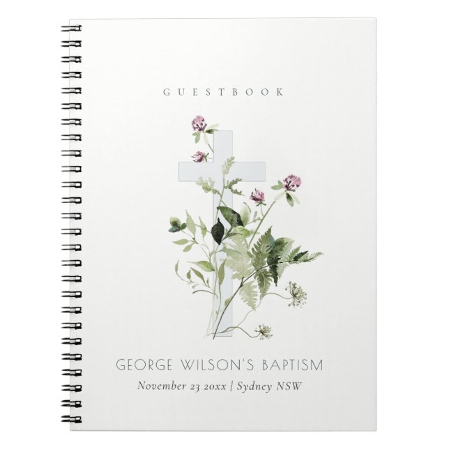 Cuaderno Libro de Guestbook Cross Purple Wildflower Floral  (Frente)