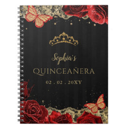 Cuaderno Libro de Guestbook de Red Roses Black Gold Lace Qu
