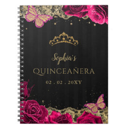 Cuaderno Libro de Guestbook "Pink Roses Black Gold Lace Qui