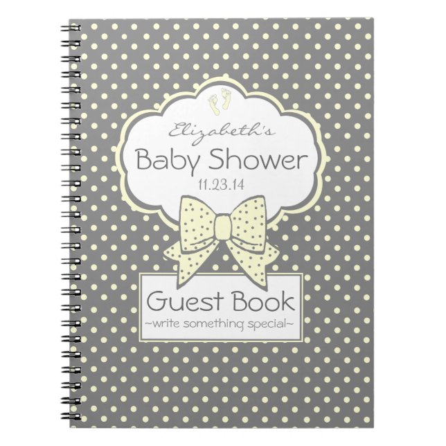 Cuaderno Libro de huésped amarillo y gris de Baby Shower (Frente)