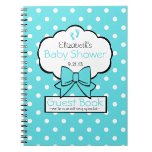 Cuaderno Libro de huésped azul de Baby Shower del lunar del