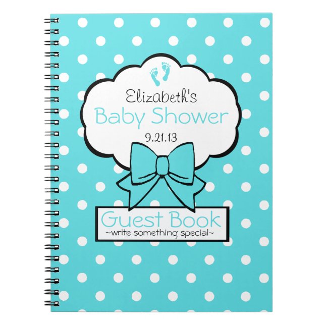 Cuaderno Libro de huésped azul de Baby Shower del lunar del (Frente)