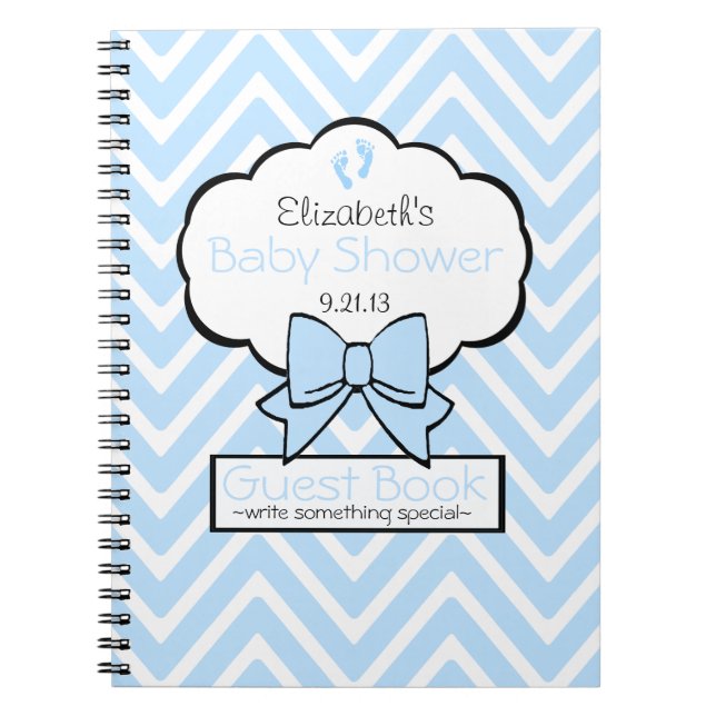 Cuaderno Libro de huésped azul de Chevron Baby Shower (Frente)