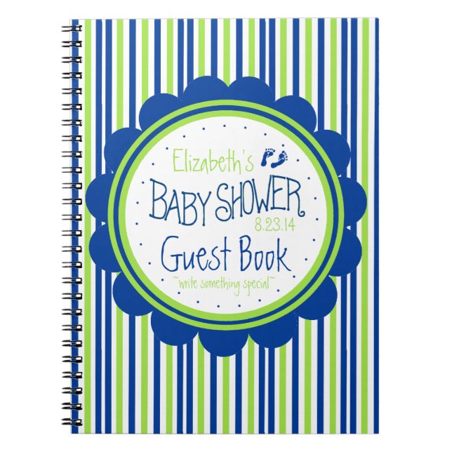 Cuaderno Libro de huésped de Baby Shower de las rayas (Frente)