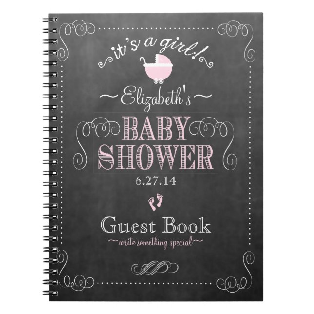 Cuaderno Libro de huésped de Baby Shower del rosa de la (Frente)