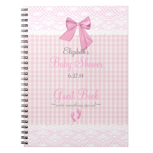 Cuaderno Libro de huésped de Baby Shower del rosa de la (Frente)