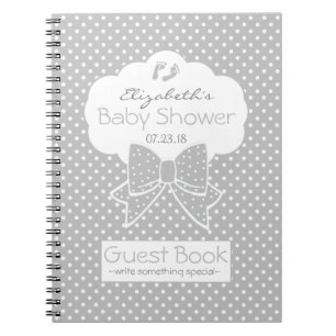 Cuaderno Libro de huésped gris y blanco de Baby Shower de