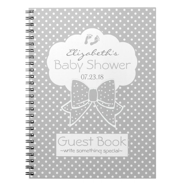 Cuaderno Libro de huésped gris y blanco de Baby Shower de (Frente)
