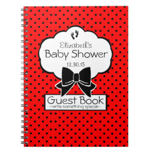 Cuaderno Libro de huésped rojo y negro de Baby Shower del