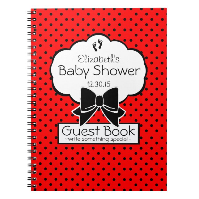 Cuaderno Libro de huésped rojo y negro de Baby Shower del (Frente)