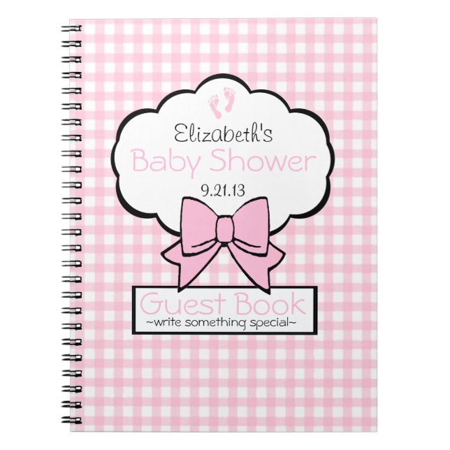 Cuaderno Libro de huésped rosado de Baby Shower de la (Frente)