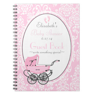 Cuaderno Libro de huésped rosado de Baby Shower del damasc