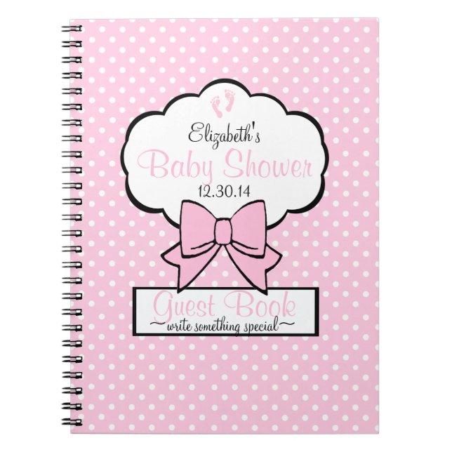Cuaderno Libro de huésped rosado de Baby Shower del lunar (Frente)