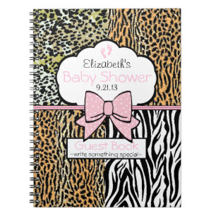 Cuaderno Libro de huésped rosado de Baby Shower del safari