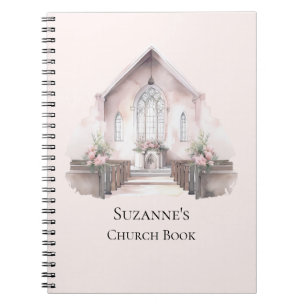 Cuaderno Libro de Iglesia de Acuarela Rosa Personalizado