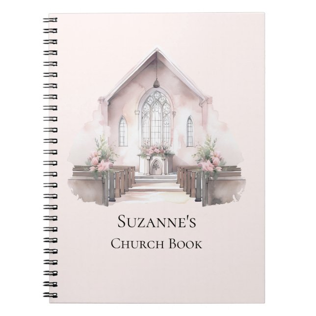 Cuaderno Libro de Iglesia de Acuarela Rosa Personalizado (Frente)