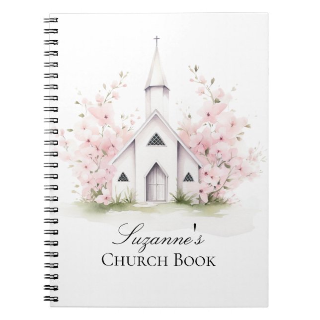 Cuaderno Libro de Iglesia Floral Rosa Personalizado (Frente)