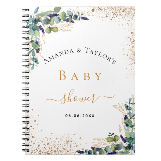 Cuaderno Libro de invitado baby ducha eucalipto pareja (Frente)