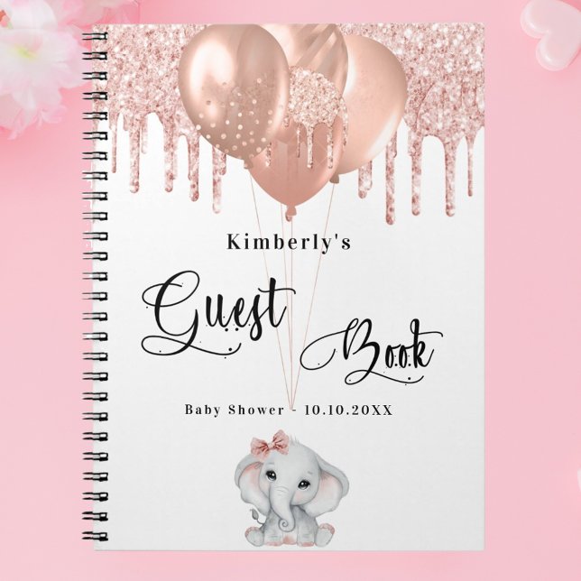 Cuaderno Libro de invitado bebé ducha elefante rosa globos  (Subido por el creador)