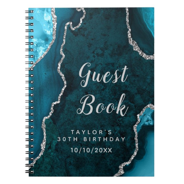 Cuaderno Libro de invitado de cumpleaños de Agate verde azu (Frente)