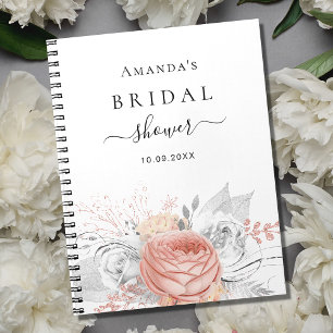 Cuaderno Libro de invitado ducha de novia rosa oro floral p