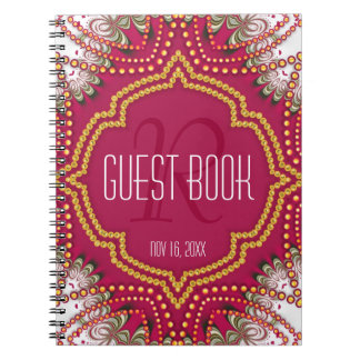 Cuaderno Libro de invitado sobre Monograma del Oro Rojo Ori