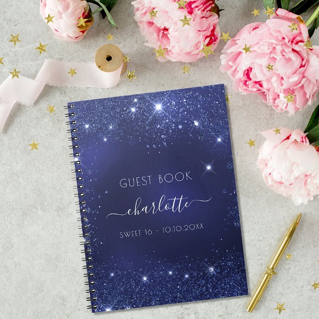 Cuaderno Libro de invitado Sweet 16 purpurinas azul marino  (Subido por el creador)