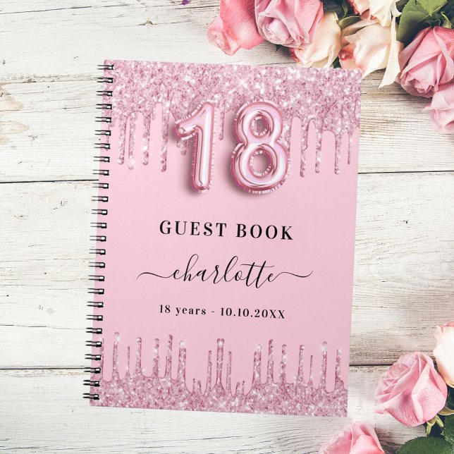 Cuaderno Libro de invitados 18º cumpleaños purpurina rosado (Subido por el creador)