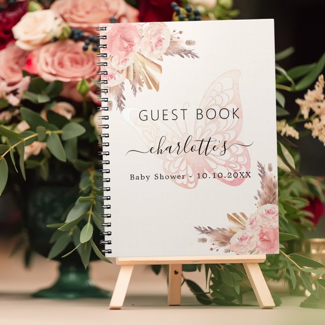 Cuaderno Libro de invitados Baby Shower beige mariposa boho (Subido por el creador)