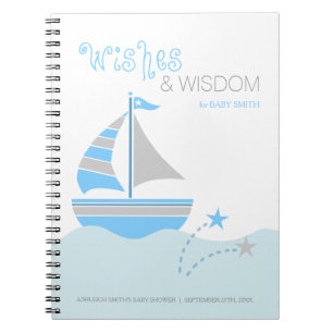 Cuaderno Libro de invitados Baby Shower Blue Sailboat Nauti