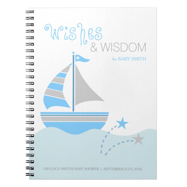 Cuaderno Libro de invitados Baby Shower Blue Sailboat Nauti (Frente)