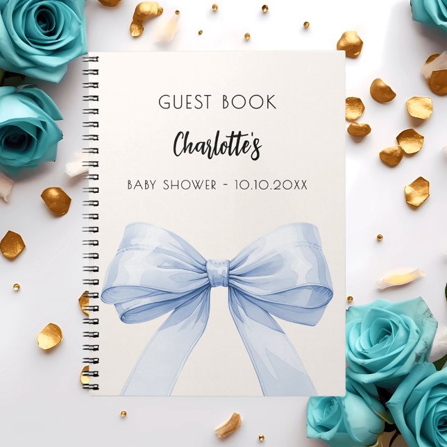 Cuaderno Libro de invitados Baby Shower bow blue beige crem (Subido por el creador)