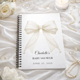 Cuaderno Libro de invitados Baby Shower lazo marfil perlas 