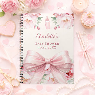 Cuaderno Libro de invitados Baby Shower lazo rosa florales 