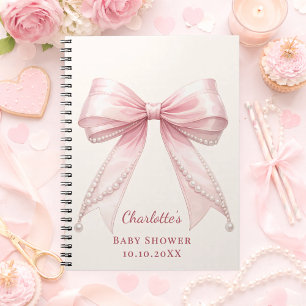 Cuaderno Libro de invitados Baby Shower lazo rosa perlas as